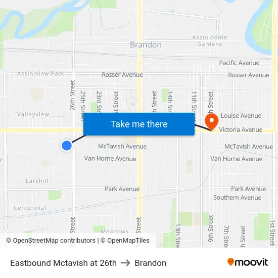 Eastbound Mctavish at 26th to Brandon map