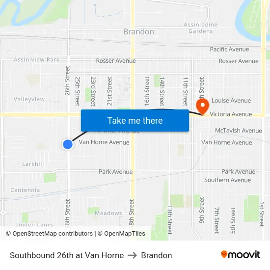 Southbound 26th at Van Horne to Brandon map