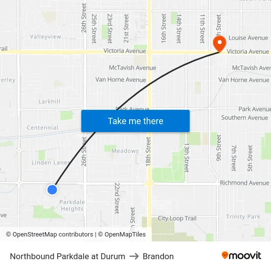 Northbound Parkdale at Durum to Brandon map