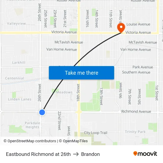 Eastbound Richmond at 26th to Brandon map