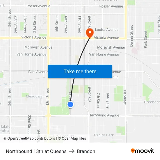 Northbound 13th at Queens to Brandon map
