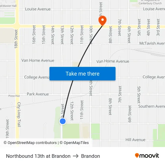 Northbound 13th at Brandon to Brandon map