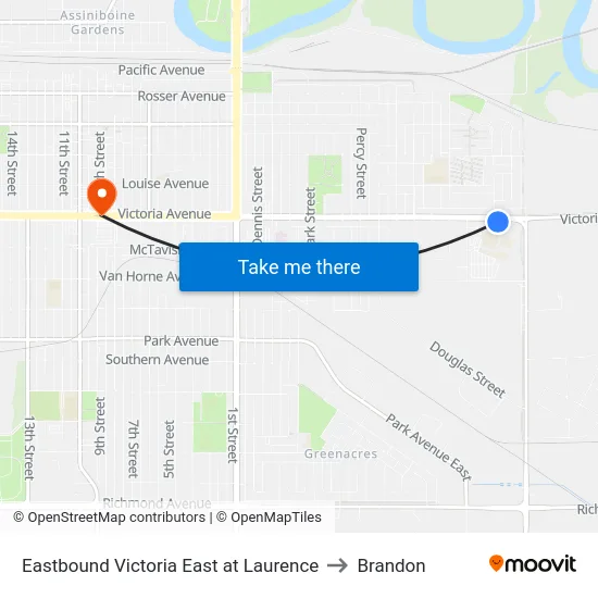 Eastbound Victoria East at Laurence to Brandon map