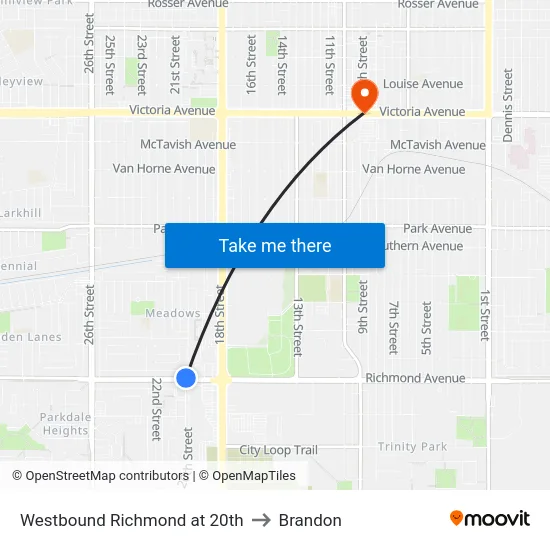 Westbound Richmond at 20th to Brandon map