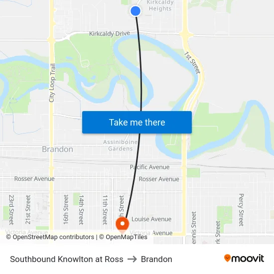 Southbound Knowlton at Ross to Brandon map