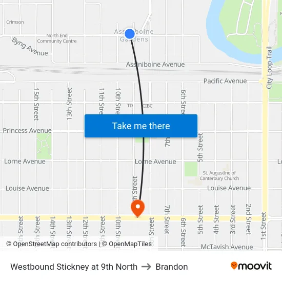 Westbound Stickney at 9th North to Brandon map