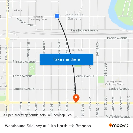 Westbound Stickney at 11th North to Brandon map