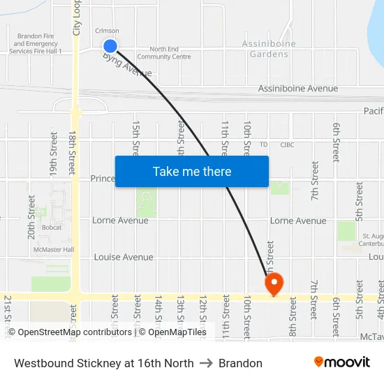 Westbound Stickney at 16th North to Brandon map