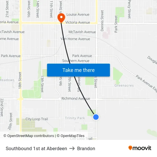 Southbound 1st at Aberdeen to Brandon map