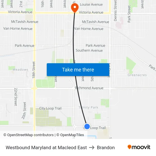 Westbound Maryland at Macleod East to Brandon map