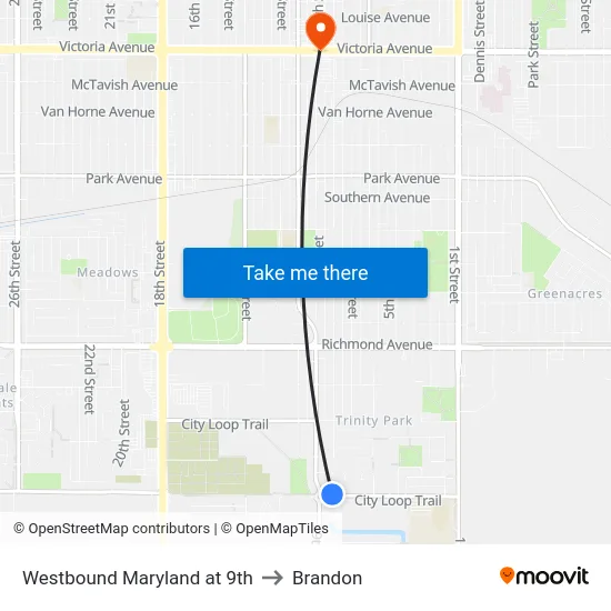 Westbound Maryland at 9th to Brandon map