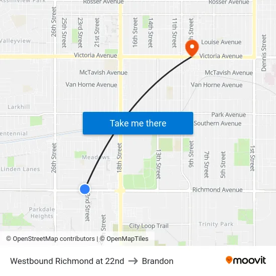 Westbound Richmond at 22nd to Brandon map
