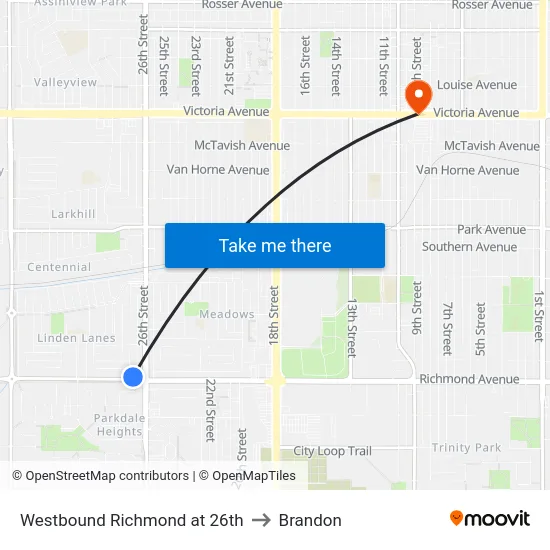 Westbound Richmond at 26th to Brandon map