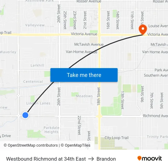 Westbound Richmond at 34th East to Brandon map