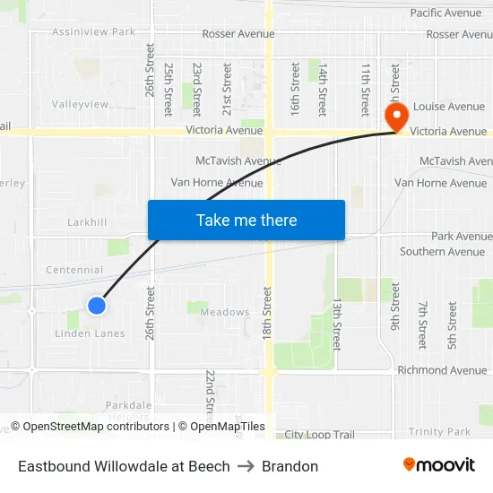 Eastbound Willowdale at Beech to Brandon map