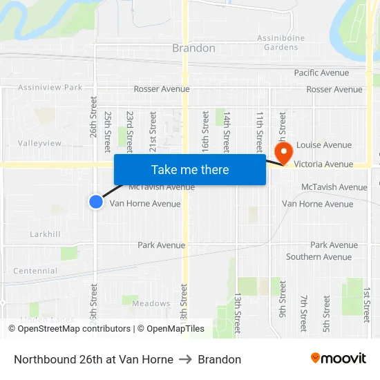 Northbound 26th at Van Horne to Brandon map