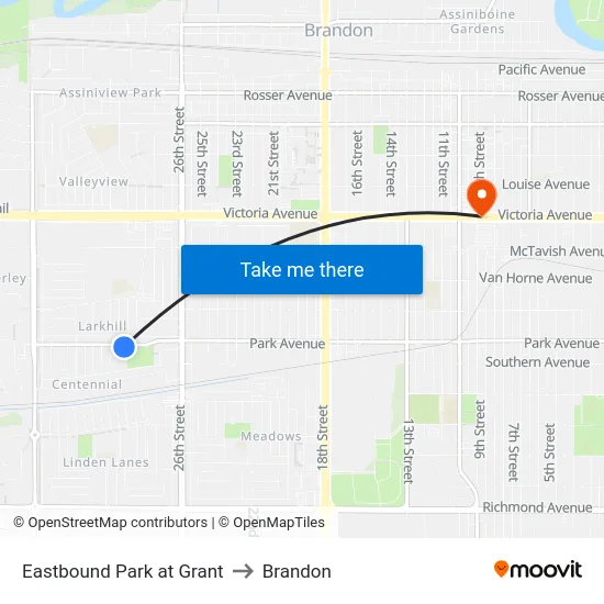 Eastbound Park at Grant to Brandon map