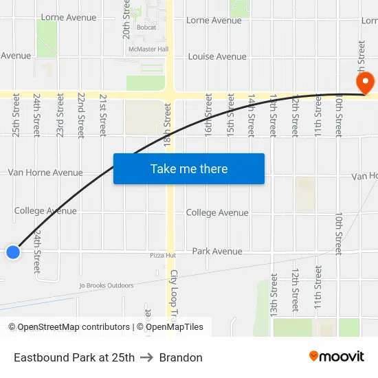 Eastbound Park at 25th to Brandon map