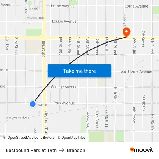 Eastbound Park at 19th to Brandon map
