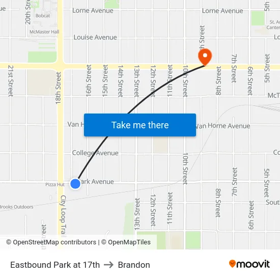 Eastbound Park at 17th to Brandon map