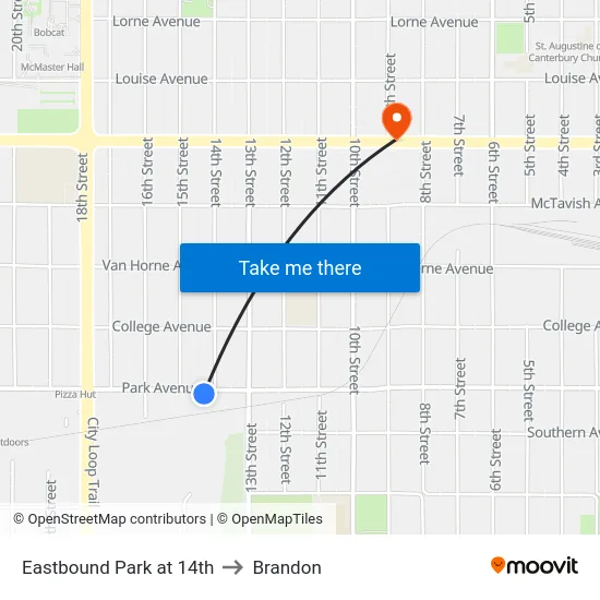 Eastbound Park at 14th to Brandon map