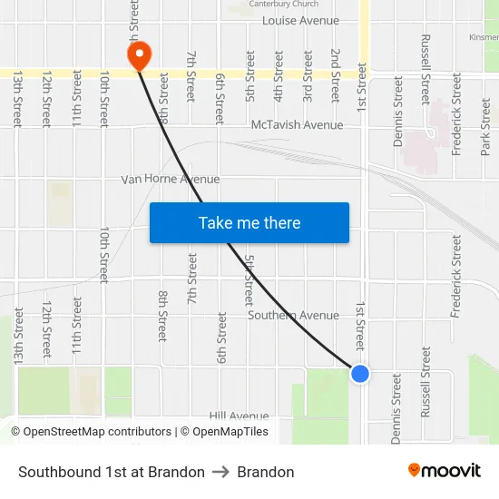 Southbound 1st at Brandon to Brandon map