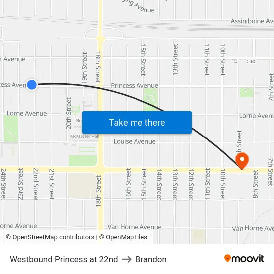 Westbound Princess at 22nd to Brandon map