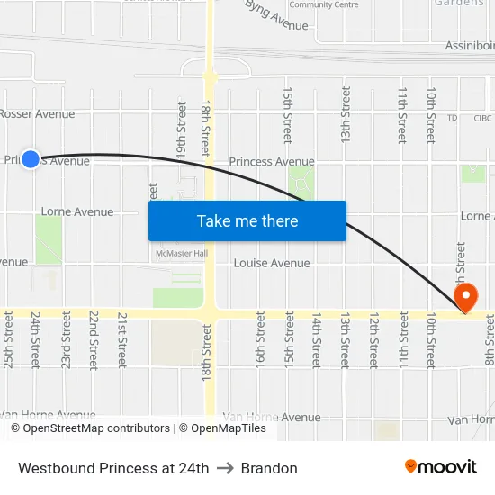 Westbound Princess at 24th to Brandon map