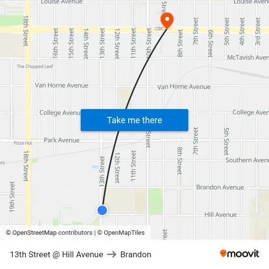 13th Street @ Hill Avenue to Brandon map