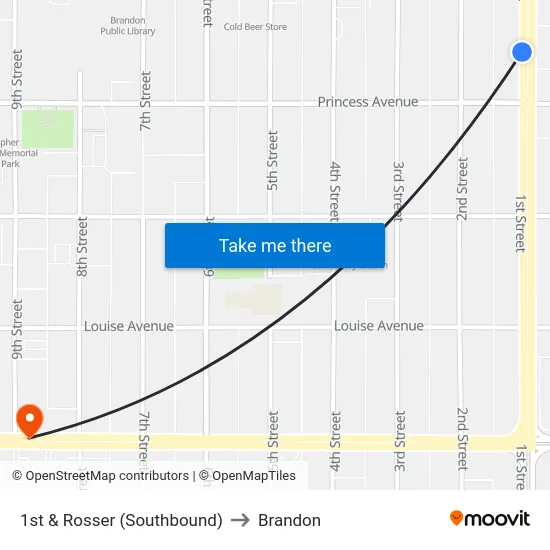 1st & Rosser (Southbound) to Brandon map