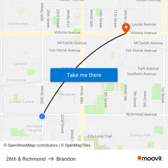 26th & Richmond to Brandon map