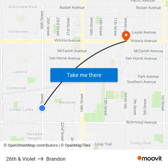 26th & Violet to Brandon map