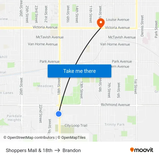 Shoppers Mall & 18th to Brandon map
