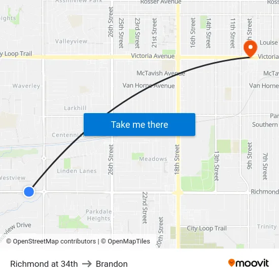 Richmond at 34th to Brandon map