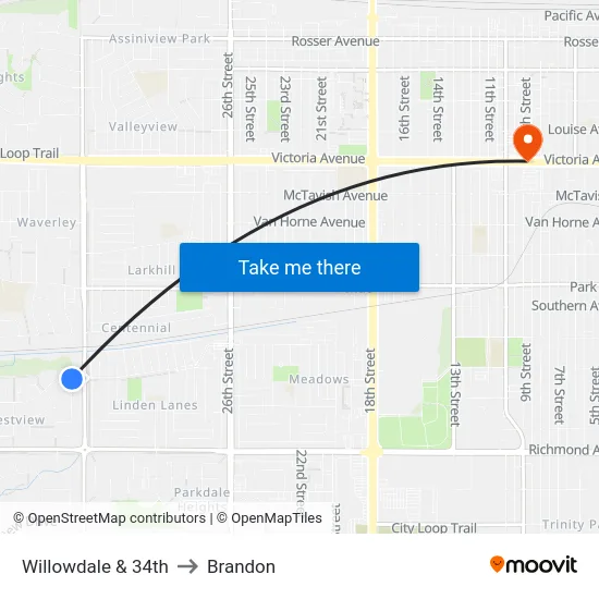 Willowdale & 34th to Brandon map