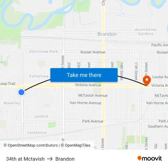 34th at Mctavish to Brandon map