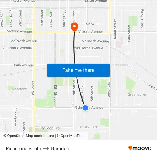 Richmond at 6th to Brandon map