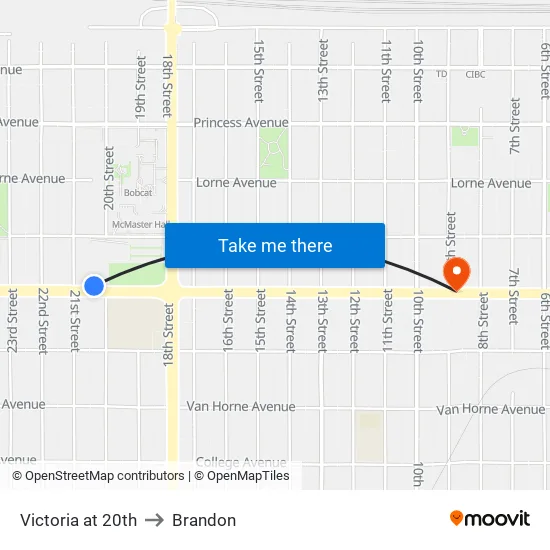 Victoria at 20th to Brandon map