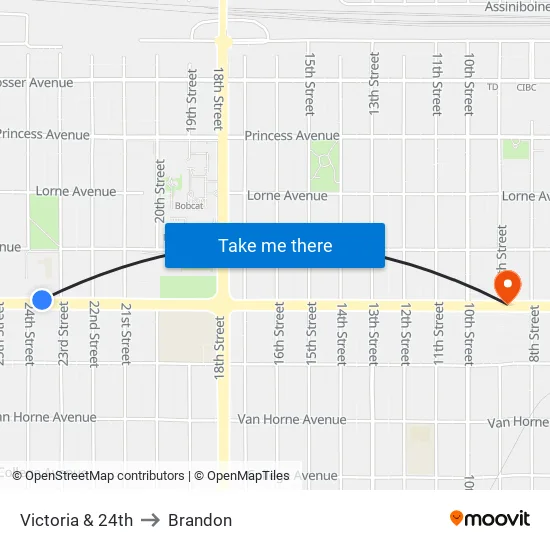 Victoria & 24th to Brandon map