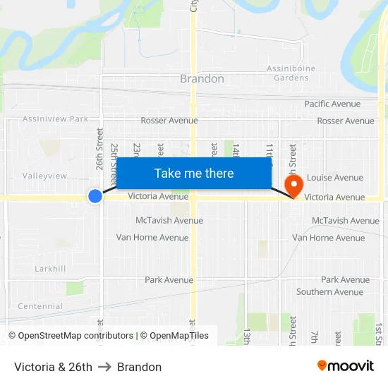 Victoria & 26th to Brandon map