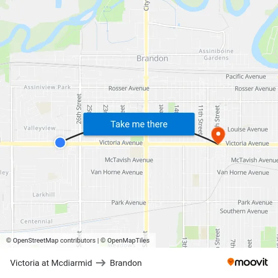 Victoria at Mcdiarmid to Brandon map