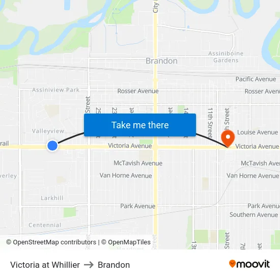 Victoria at Whillier to Brandon map