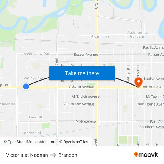 Victoria at Noonan to Brandon map
