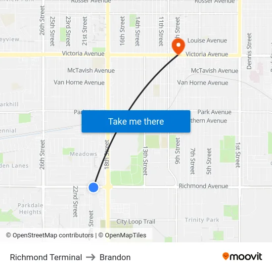 Richmond Terminal to Brandon map