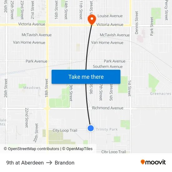 9th at Aberdeen to Brandon map