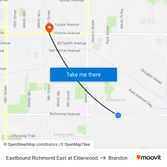 Eastbound Richmond East at Elderwood to Brandon map