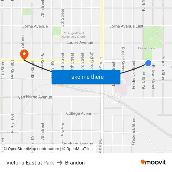 Victoria East at Park to Brandon map