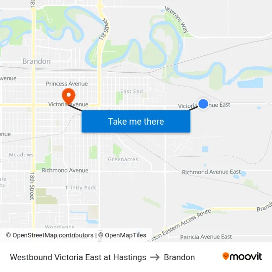 Westbound Victoria East at Hastings to Brandon map
