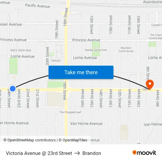 Victoria Avenue @ 23rd Street to Brandon map