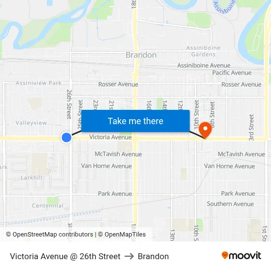 Victoria Avenue @ 26th Street to Brandon map